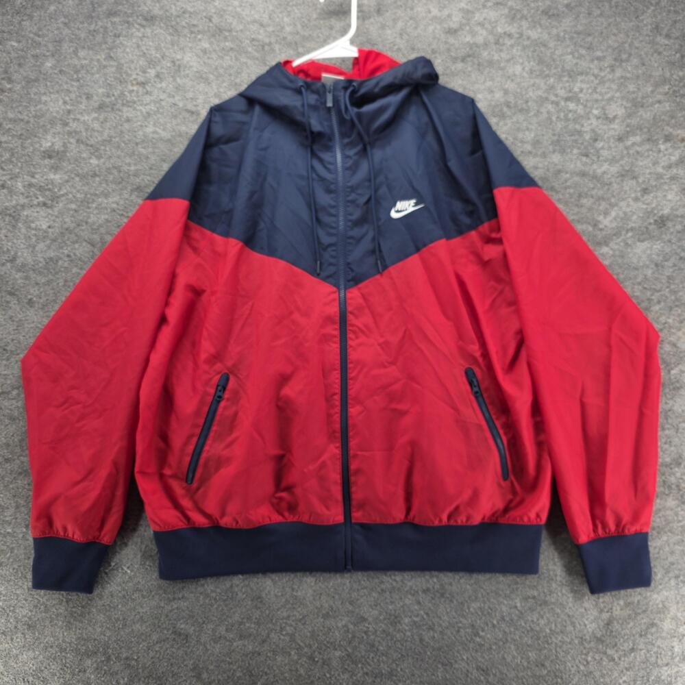 Nike Windbreaker Jacket Mens L Red Hooded Lined Full Zip Pockets SP220711 SNY